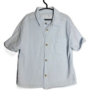 Zara Kids Boys Seersucker Striped Short Sleeve Button Up Shirt Size 5-6 Years